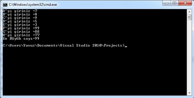 C# 8 Sayıdan En Büyüğünü Bulan Program