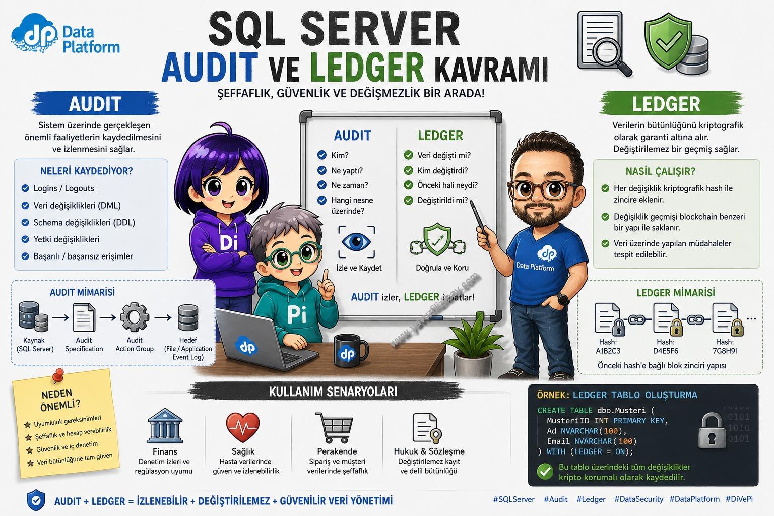 SQL Server Audit + Ledger Compliance İçin İzleme ve Tamper-Evident Veri Saklama
